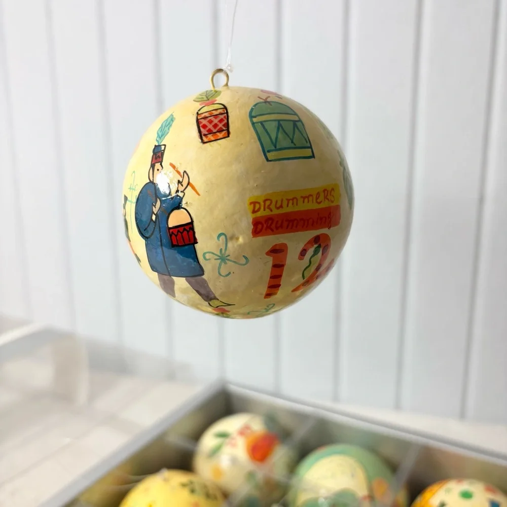Crate&Barrel Twelve Days of Christmas Ornament Set PAPER MACHE‎ ORNAMENTS